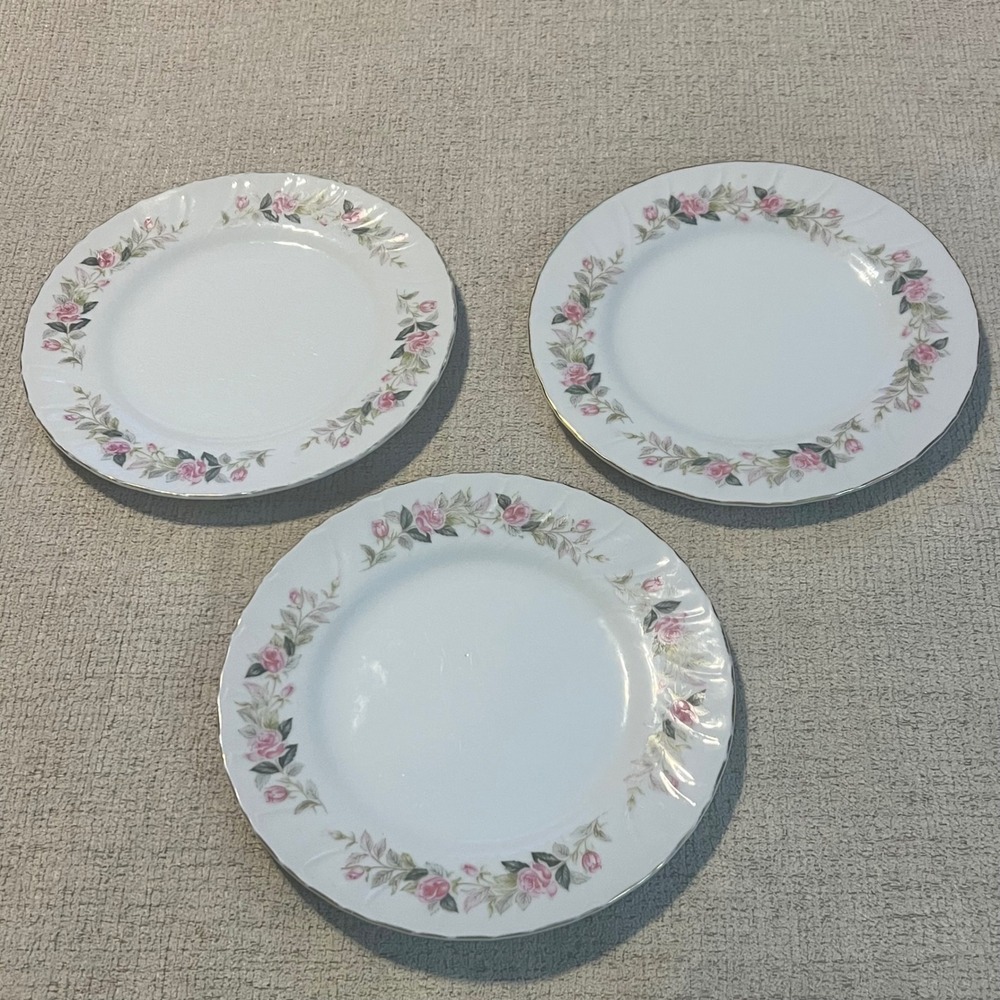 Ekco Eterna Regal Rose Fine Porcelain China Plates Japan Set of 3 Pink 7.5"